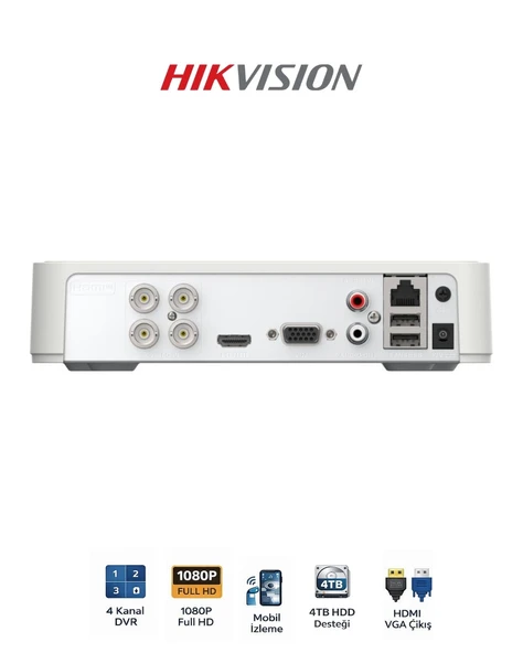 Hikvision DS-7104HGHI-M1 4 Kanal Mini DVR H.265+ Kayıt Cihazı ürün görseli 1