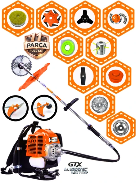 Wacker Pro German WR-475 PRO Seri Sırt Tipi Benzinli Ot Çalı Çim Biçme Tırpanı+ 11 PCS Full Set Hali Yıkamalı ürün görseli 1