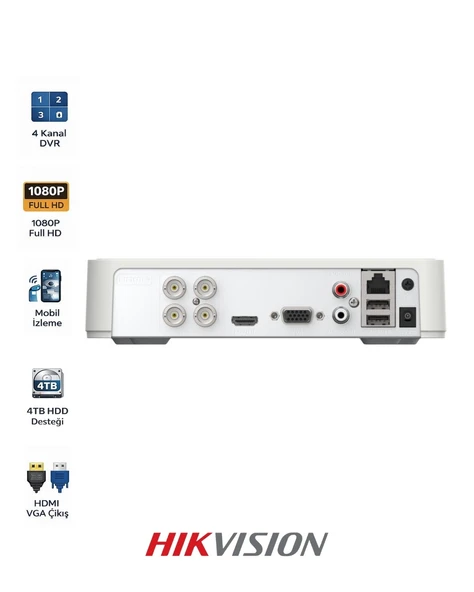 Hikvision DS-7104HGHI-M1 Mini DVR 4 Kanal Güvenlik Sistemi Kayıt Cihazı ürün görseli 1