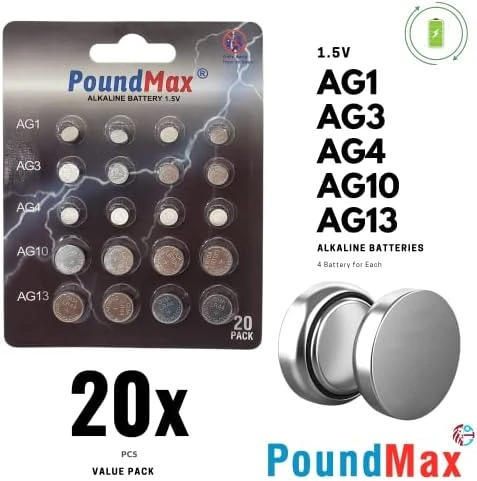 PoundMax 20 adet AG1,AG3,AG4,AG10,AG13 alkalin karışık pil ürün görseli 1
