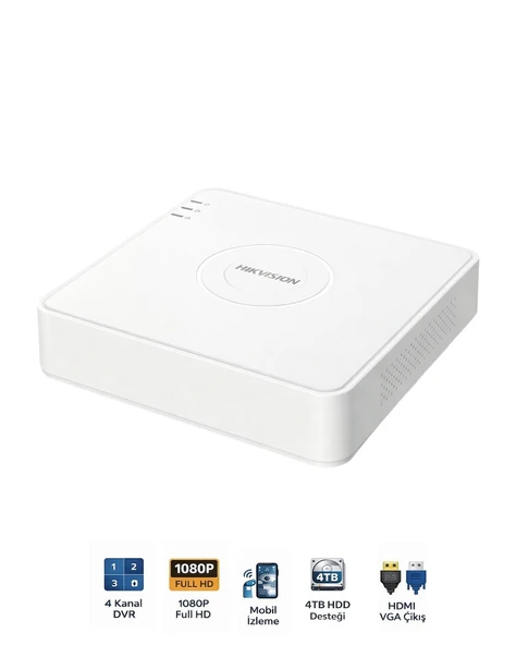 Hikvision DS-7104HGHI-M1 Turbo HD DVR 4 Kanal Güvenlik Kayıt Cihazı ürün görseli 1