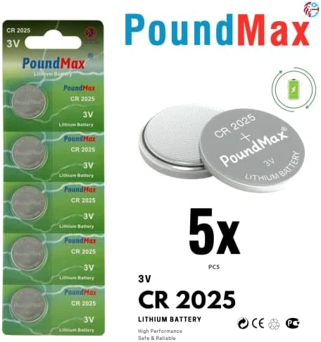 PoundMax 5 x CR2025 lityum düğme pil, 3 V pil, sızdırmaz, cıva içermez, uzun ömürlü – Elektronik küçük cihazlar, araba anahtarları, uzaktan kumandalar, tıbbi ve akıllı ev cihazları için ürün görseli 1