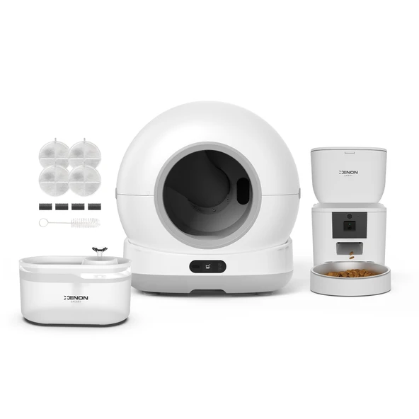 Xenon Smart Kedi Tuvaleti (Kameralı), Mama Kabı (Kameralı) 4L, Su Pınarı (Şeffaf) ve Yedek Filtre 4'lü Set ürün görseli 1