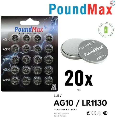 20 x PoundMax AG10 Düğme Hücresi LR1130 1,5V, Alkalin Pil ürün görseli 1