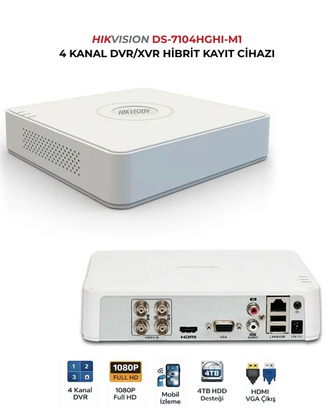 Hikvision DS-7104HGHI-M1 DVR 4 Kanal İnsan Araç Analizli Kayıt Cihazı ürün görseli 1