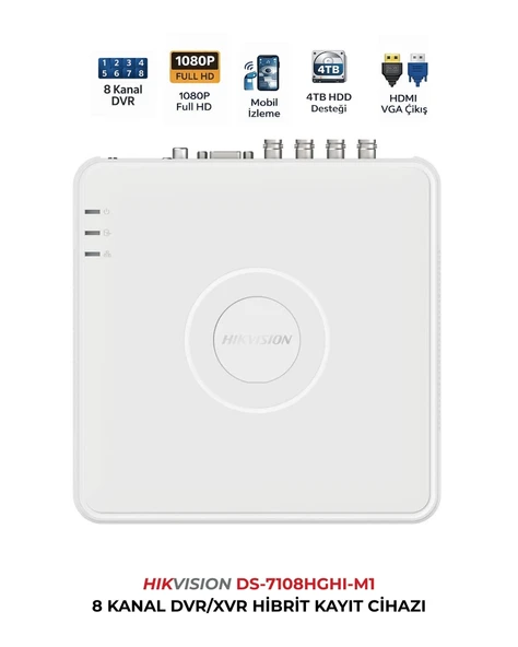 Hikvision DS-7108HGHI-M1 8 Kanal DVR Koaksiyel Ses Destekli ürün görseli 1