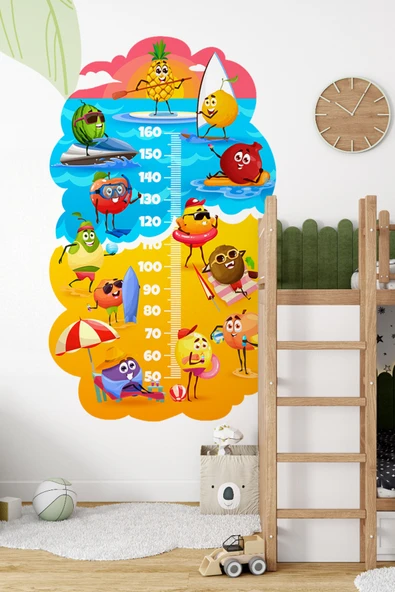 Sevimli Meyveler Temalı Dekoratif Çocuk Boy Ölçer Sticker – Duvar Cetveli Takip Çizelgesi ürün görseli 1