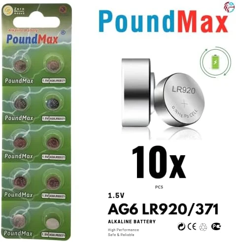 PoundMax 10 adet AG6 (370,371,LR921,LR69,SR920W) 1.5V Alkalin Düğme Pil ürün görseli 1