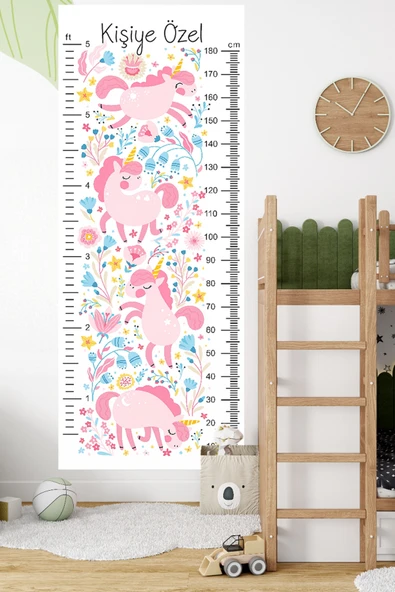 Kişiye Özel Unicorn Temalı Dekoratif Çocuk Boy Ölçer Sticker – Duvar Cetveli Takip Çizelgesi ürün görseli 1