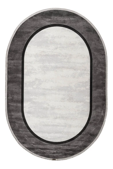 Trend 4101 Gri Oval Akrilik Pamuk Yumuşak Modern Mutfak Yatak Odası Salon Oturma Odası Halısı 100 X 300 O GRI-K.GRI ürün görseli 1