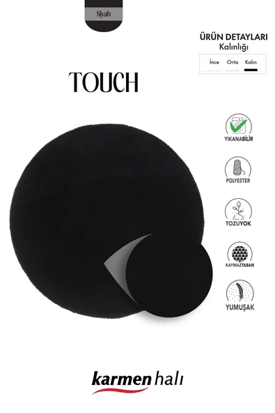 Post Touch Th001S Siyah Halı Post Peluş Kürk Halı Yuvarlak Daire 160 X 160 SIYAH ürün görseli 1
