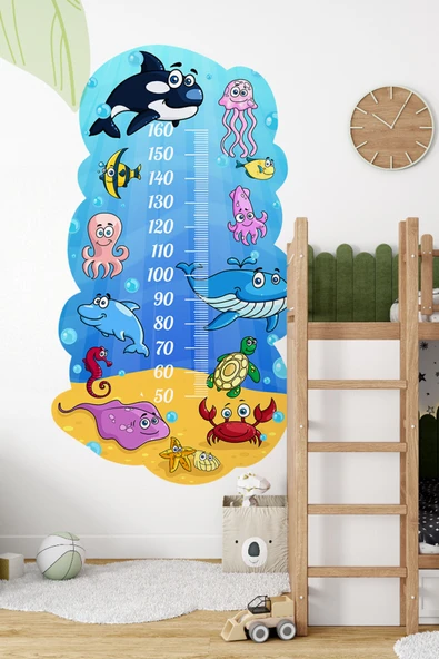 Okyanus Temalı Dekoratif Çocuk Boy Ölçer Sticker – Duvar Cetveli Takip Çizelgesi ürün görseli 1