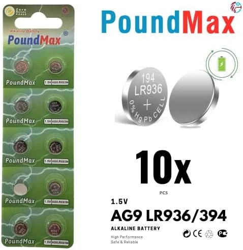 10x AG9 (LR45, LR936, 394) 1.5V - Poundmax alkalin düğme piller | 1x 10'lu paket ürün görseli 1