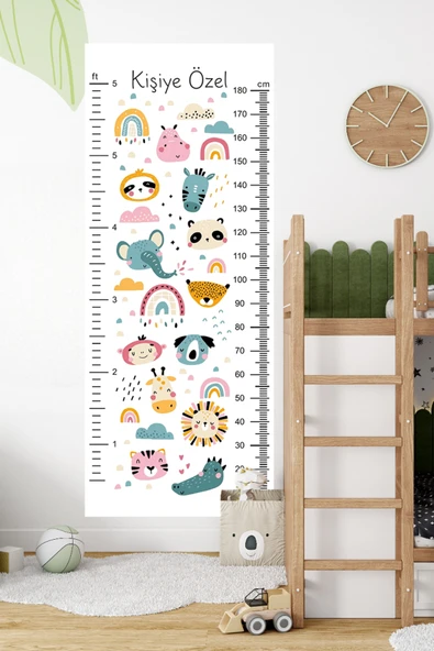 Kişiye Özel Hayvanlar Temalı Dekoratif Çocuk Boy Ölçer Sticker – Duvar Cetveli Takip Çizelgesi ürün görseli 1