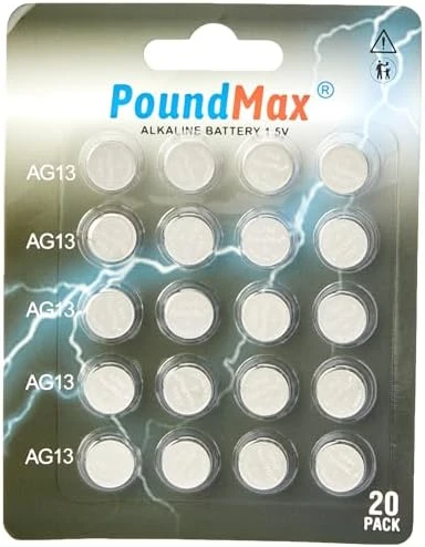 20 X PoundMax LR44 AG13 1,5 V   Düğme Pil,  Oyuncaklar, Ölçüm Cihazları ve Hesap Makineleri için A76, G13, L1154, SR44, G13A ile Uyumlu ürün görseli 1