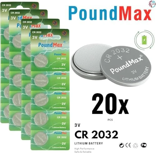 20 X PoundMax CR2032,DL2032 3V PoundMax Lityum Düğme Pil,AirTag,Araba Anahtarlık,uzak kumandalı araba,terazi ve tıbbi cihazlar ile uyumlu ürün görseli 1