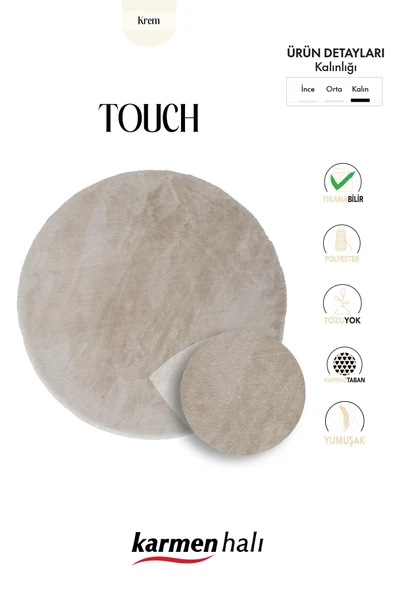 Post Touch Th001b Bej Halı Tavşan Tüyü Post Peluş Kürk Halı Yuvarlak Daire 160 X 160 BEJ ürün görseli 1