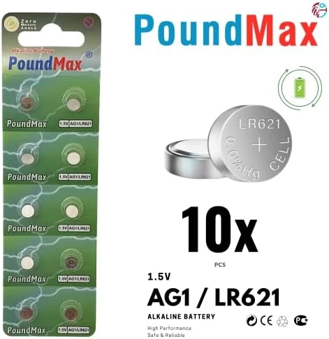 PoundMax 10 Adet AG1(LR621,LR60,364) 1.5V alkalin düğme pil ürün görseli 1