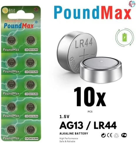 10 Adet LR44 AG13 A76, G13, L1154, SR44, G13A 1,5 V PoundMax Alkalin Düğme Pil Paketi Cıva içermeyen, sızdırmaz, uzun raf ömrü, oyuncaklar, ölçüm cihazları ve hesap makineleri için ile uyumludur ürün görseli 1