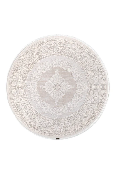 Truva 8342 Yuvarlak Krem Halı Bej Kalın Akrilik Tozuaz Modern Klasik Oval Salon Halısı Koridor 160 X 160 KREM ürün görseli 1