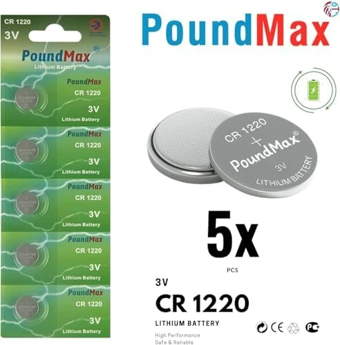 5 Adet CR1220 DL1220 1220 LIR1220 3V PoundMax Lityum Pil Lityum Düğme Pil, Küçük elektronik cihazlar için araba anahtarları, uzaktan kumandalar, teraziler, saatler ölçüm cihazları ve hesap makineleri ürün görseli 1