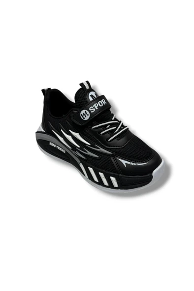 M.Sport Line 4000-26 Anorak Deri Anatomik Cırtlı Çocuk Sneaker Siyah Gri 31-35 ürün görseli 1