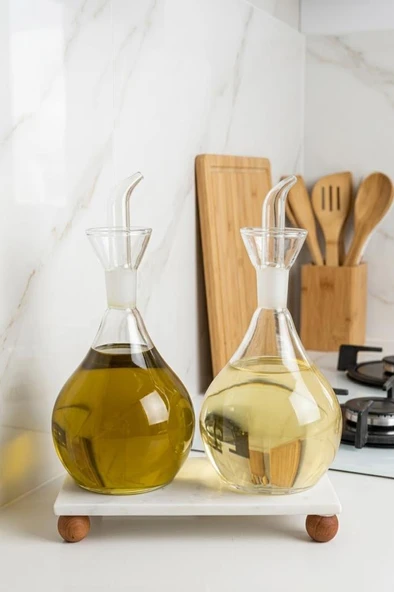 Atbyhome Mermer Standlı Ahşap Ayaklı 2'li Cam Yağlık Sirkelik Seti 900 ml ürün görseli 1