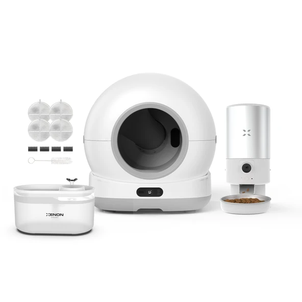 Xenon Smart Kedi Tuvaleti (Kameralı), Mama Kabı (Kameralı) 5L, Su Pınarı (Şeffaf) ve Yedek Filtre | 4'lü Set ürün görseli 1
