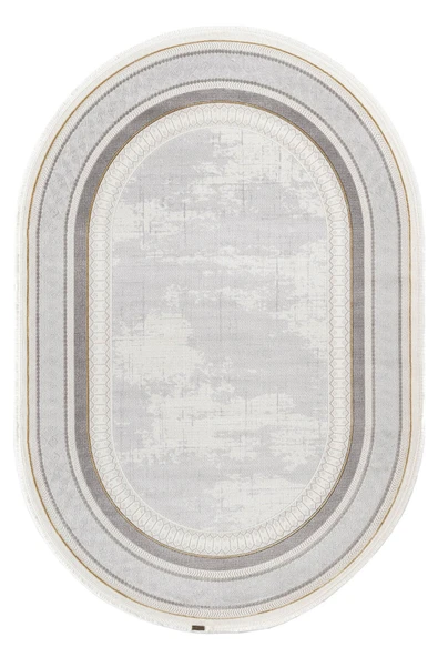 Trend Tr003s Oval Bej Akrilik Pamuk Modern Yumuşak Mutfak Yatak Odası Salon Oturma Odası Halısı 80 X 300 O GRI-GOLD ürün görseli 1