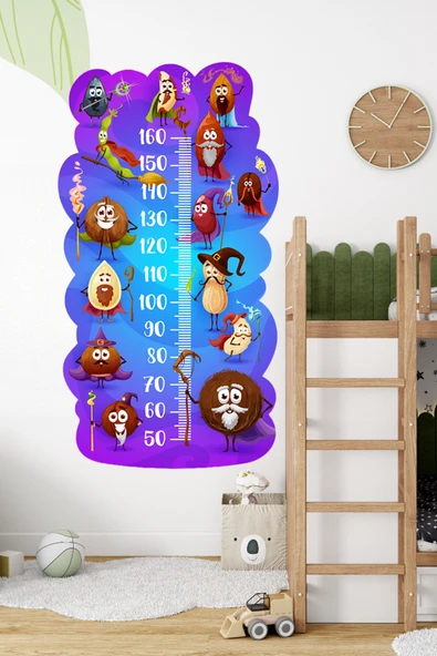 Sevimli Kuruyemişler Temalı Dekoratif Çocuk Boy Ölçer Sticker – Duvar Cetveli Takip Çizelgesi ürün görseli 1
