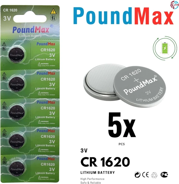 PoundMax 5 adet 1620 (CR1620,DL1620) 3V düğme pil ürün görseli 1