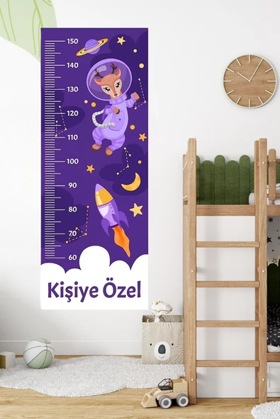 Kişiye Özel Yavru Geyik Temalı Dekoratif Çocuk Boy Ölçer Sticker – Duvar Cetveli Takip Çizelgesi ürün görseli 1