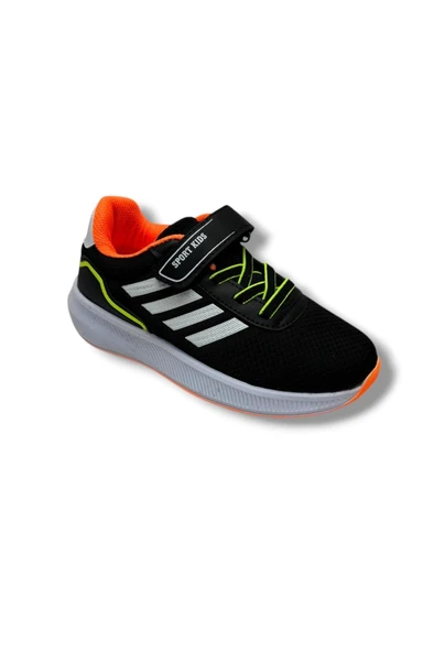Lafonten 755-26 Anorak Deri Anatomik Cırtlı Çocuk Sneaker Siyah Beyaz Turuncu 31-35 ürün görseli 1