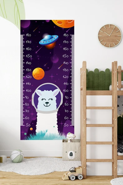 Lama Uzayda Temalı Dekoratif Çocuk Boy Ölçer Sticker – Duvar Cetveli Takip Çizelgesi ürün görseli 1