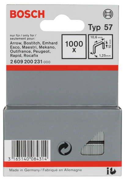 Bosch Zımba Teli Tip57 10,6x1,25x10mm 1000li ürün görseli 1
