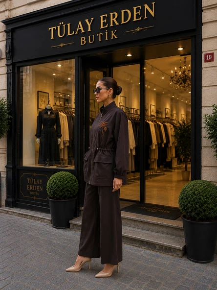 Nuss 1032 Çiçeklei Boncuk İşlemeli Pantolonlu Takım - BİTTER ürün görseli 1