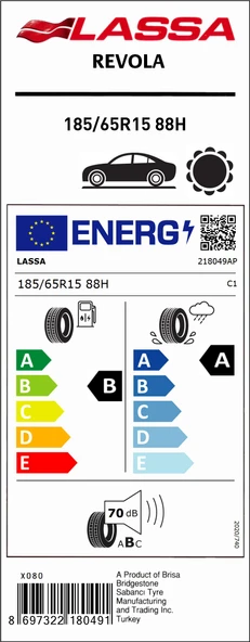 LASSA REVOLA 185/65R15 88H Yaz Lastiği - 2026 ürün görseli 1