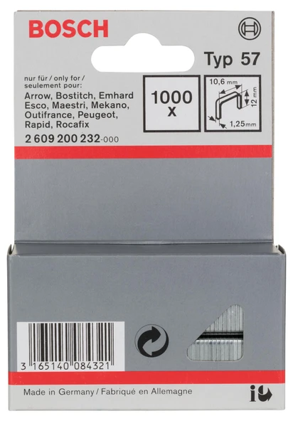 Bosch Zımba Teli Tip57 10,6x1,25x12mm 1000li ürün görseli 1