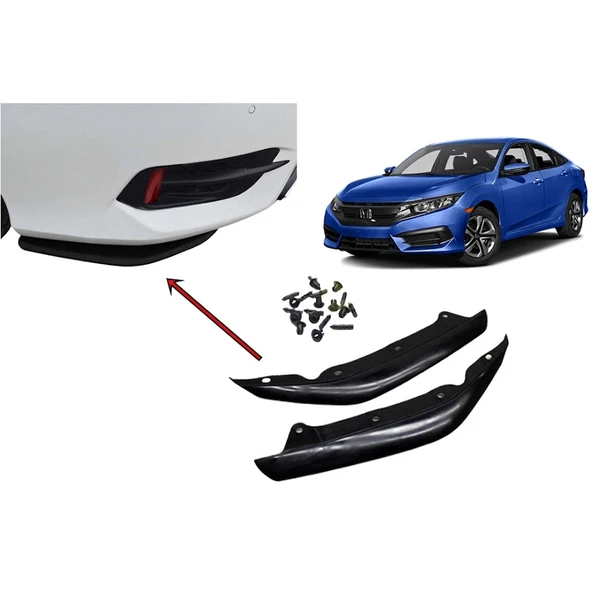 Honda Civic FC5 2016-2021 Uyumlu Ön Tampon Aero Flap Piano Black 2 Parça ürün görseli 1