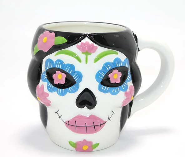 Day Of The Dead Şeker Kurukafa Tasarımlı Seramik Kupa Bardak ürün görseli 1