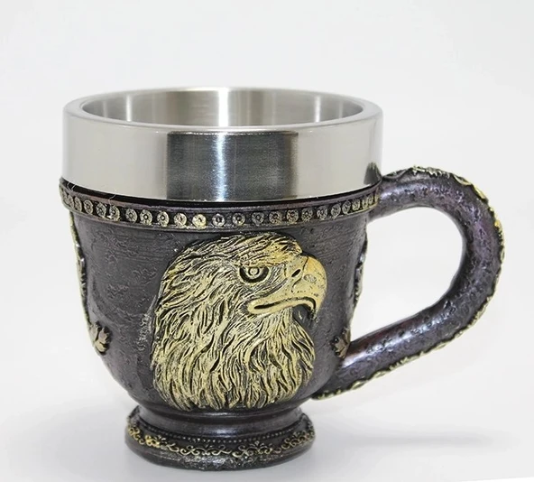 3d Kabartmalı Kartal Büstü Paslanmaz Çelik Kupa Bardak Alk4480 ürün görseli 1