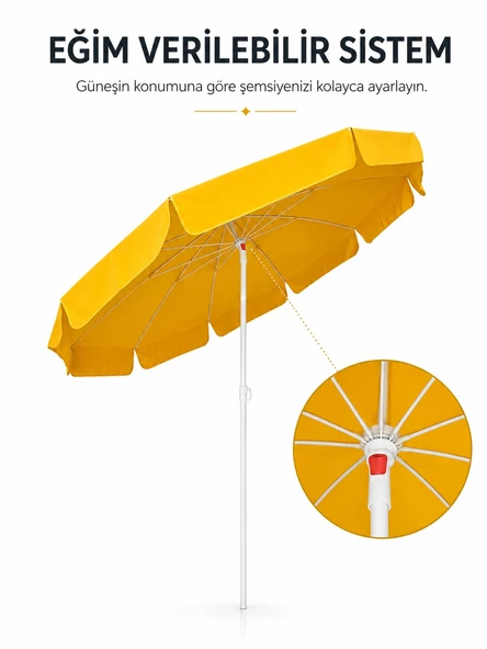 Sarı Plaj Şemsiyesi 200 cm çap /10 telli, Polyester Kumaş - Resim 2