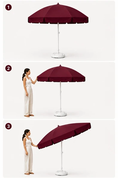 Bordo Plaj Şemsiyesi 200 cm çap /10 telli, Polyester Kumaş - Resim 6