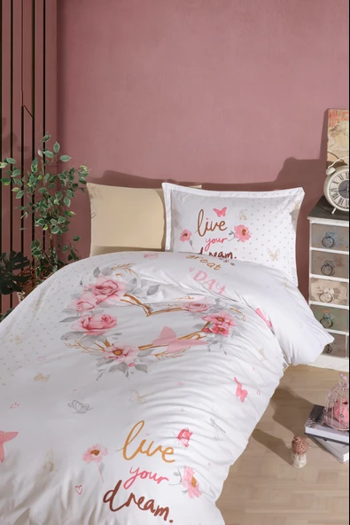Clasy Genç Ranforce Tek Kişilik Nevresim Takımı Dream Bej ürün görseli 1