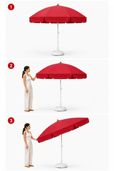 Kırmızı Plaj Şemsiyesi 200 cm çap /10 telli, Polyester Kumaş - Resim 6