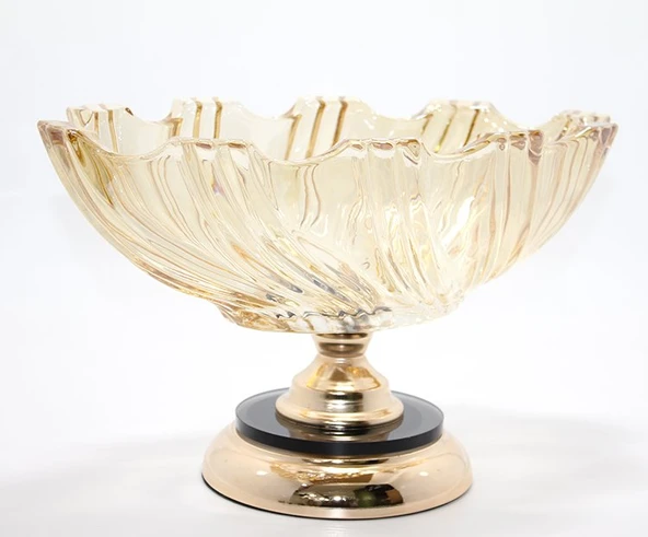 Lüks Ayaklı Kristal Cam Gondol Sunumluk Gold Detaylı ürün görseli 1