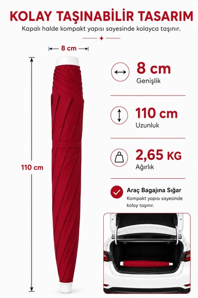 Kırmızı Plaj Şemsiyesi 200 cm çap /10 telli, Polyester Kumaş - Resim 5