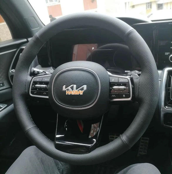 DİKİŞLİ DİREKSİYON KILIFI NOKTALI / SİYAH DERİ SİYAH DİKİŞLİ KİA CEED SPORTAGE İÇİN ürün görseli 1