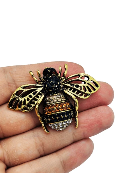 Golden Bee Kristal Taşlı Zarif Arı Broş ürün görseli 1