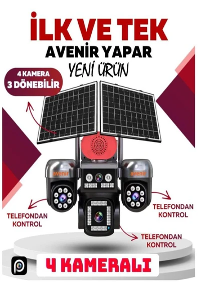 AVENİR AV-S446 12MP 4 Kameralı PTZ 4G Sim Kartlı Solar Kamera ürün görseli 1